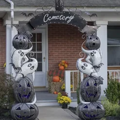 Zaer Ltd. Large Metal Halloween Archway Arbor with Pumpkins and Ghosts