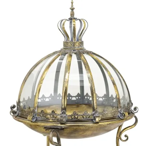 Zaer Ltd. Set of 3 Glass Dome Terrariums with Iron Stands Frosted Gold