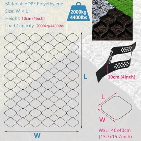 ZoyrA 6x10m Geogrid for Road and Garden Edging H-10cm